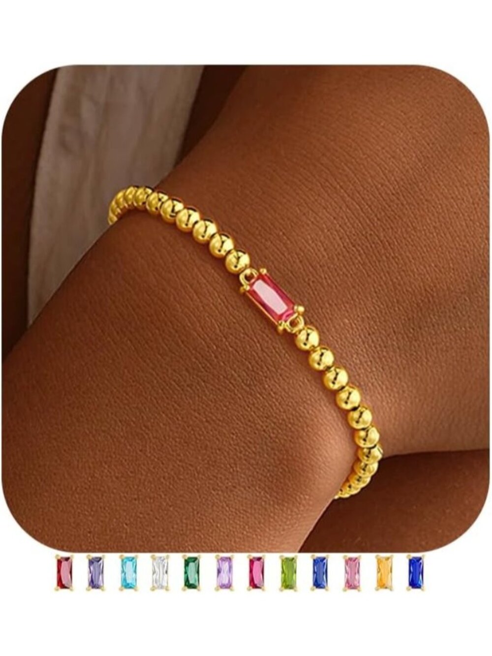 Women's Pink 14 Gold Plated Birthstone Beaded Bracelet Dainty Jewelry Gift
